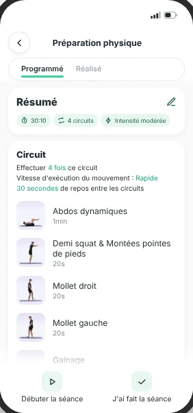 Séance de renforcement dans l'application RunMotion Coach