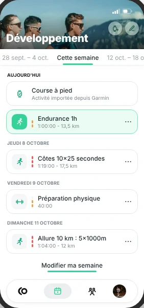 Plan de la semaine dans RunMotion Coach