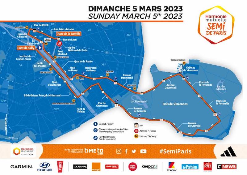 Parcours semi-marathon de Paris 2023