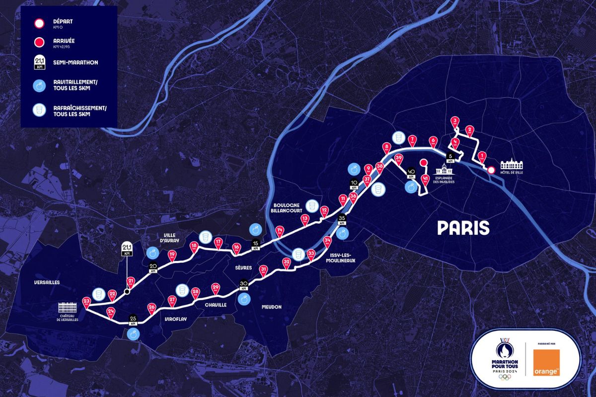 Coureur en entraînement pour le Marathon pour Tous Paris 2024 sur les quais.