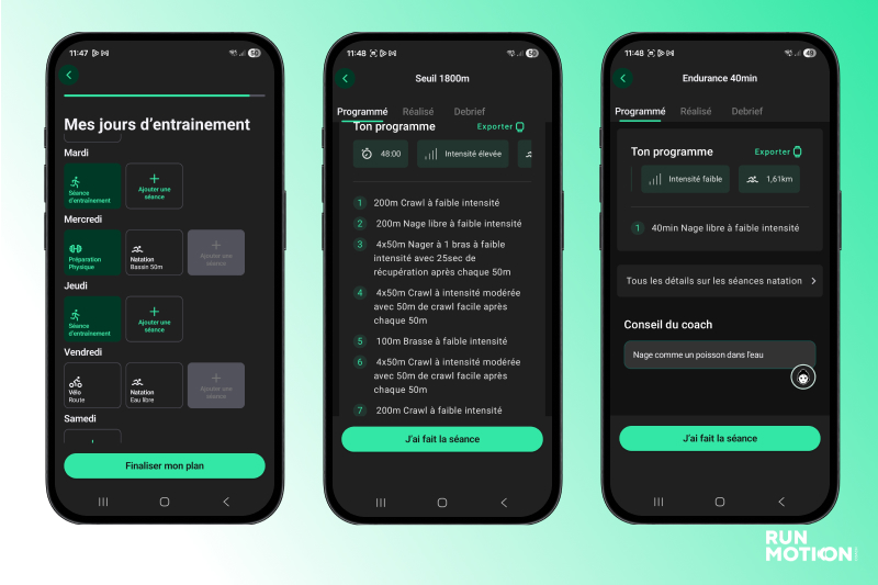 Application RunMotion Coach séance entrainement natation