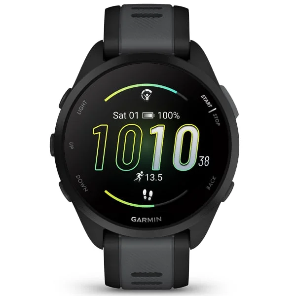 Garmin Forerunner 165 black GPS running watch, front view